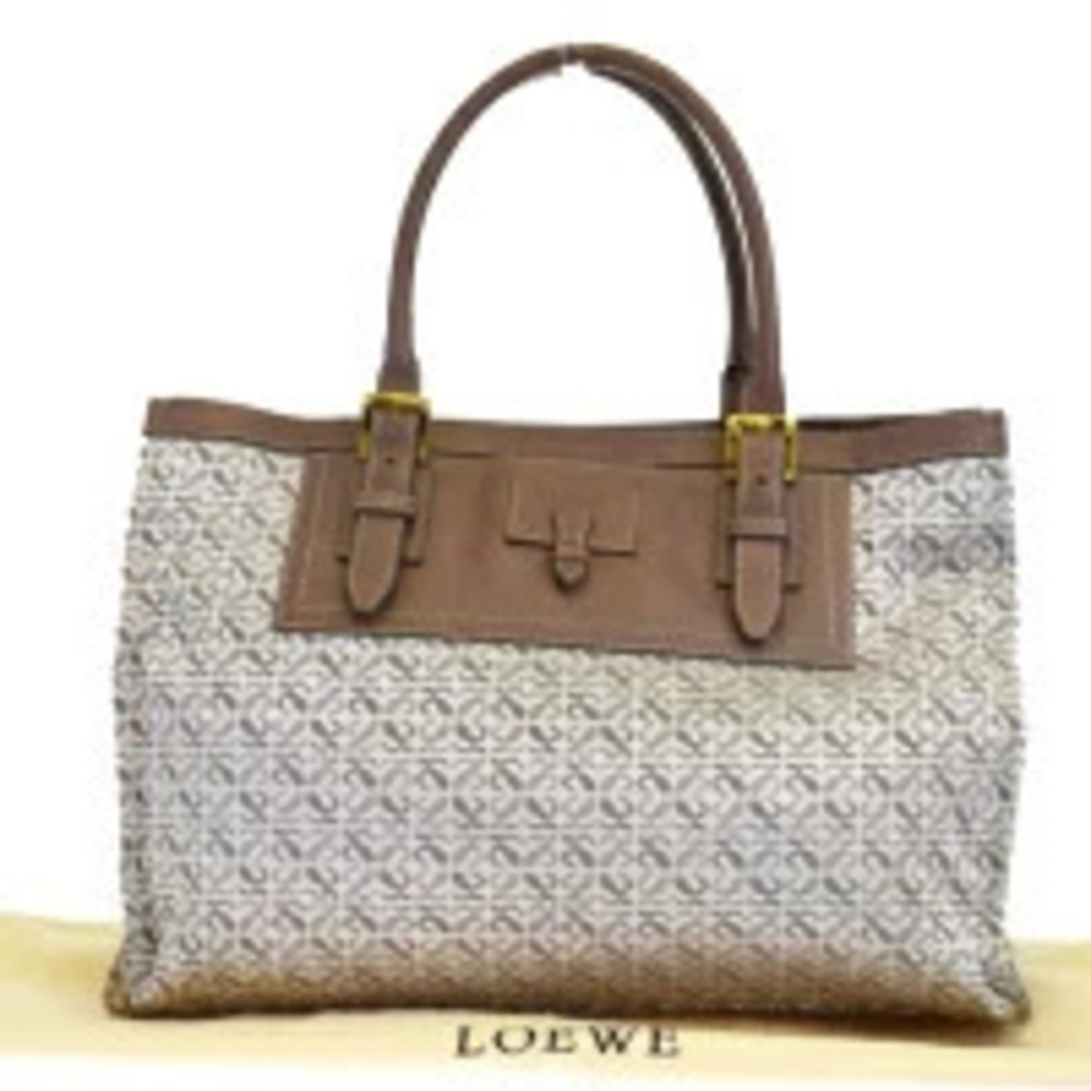 Loewe Tote Bag Shoulder Brown Canvas Leather